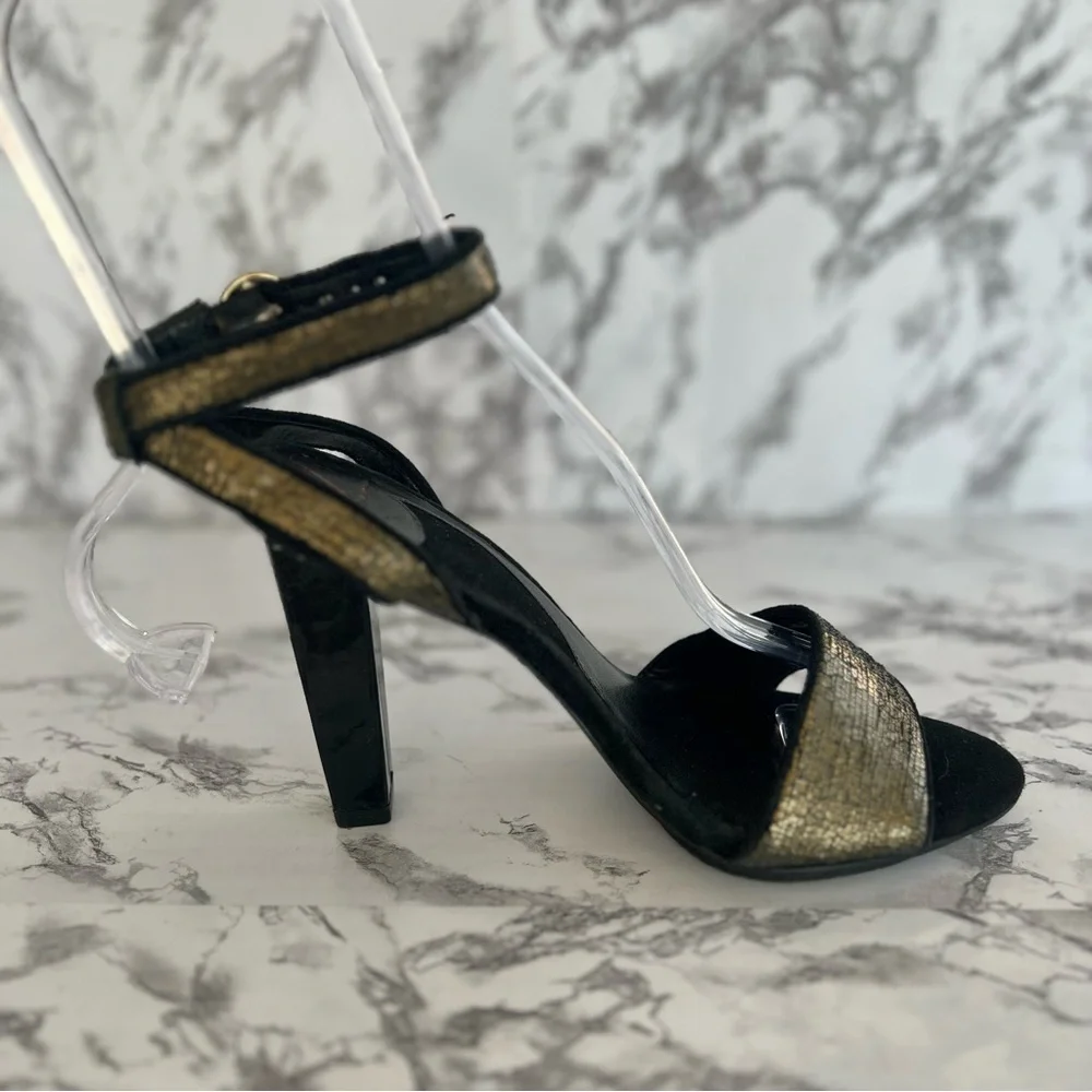 Diane Von Furstenberg Sandals Heeled Metallic Ankle Strap Olive Green 6.5